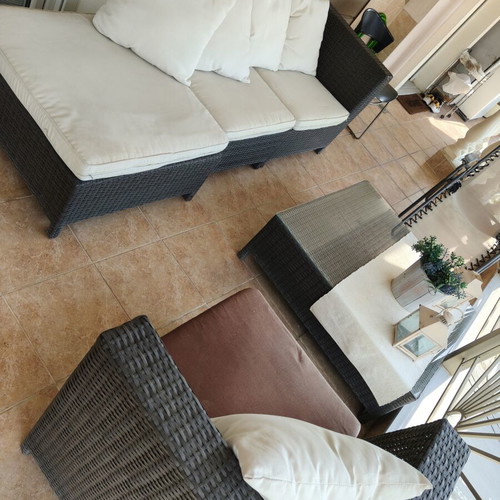 Outdoor corner set with table used, aluminum and rattan