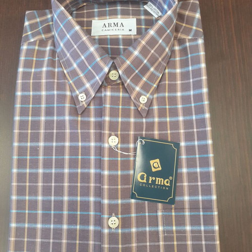 Arma men's short-sleeve checked shirt new, size M, brown multicolor