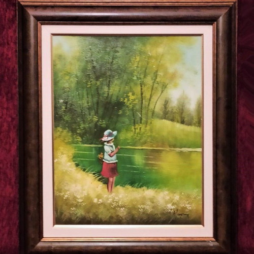 Manson (Girl by the Lake) canvas painting like new with frame