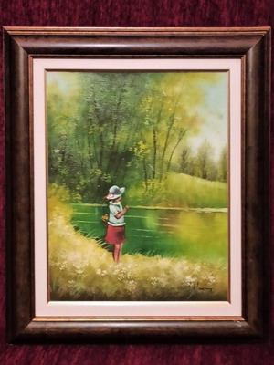 Manson (Girl by the Lake) canvas painting like new with frame