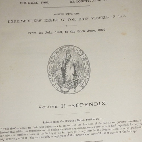 Lloyd's Register of Shipping used, volume 2, 1921-1922