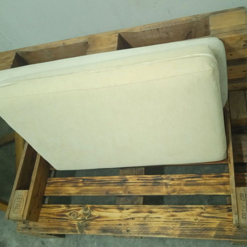 Sofa set from pallets with Ikea Pello armchair and Solsta Pallbo stool, like new