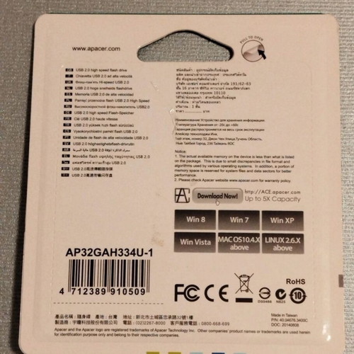 Apacer AH334 USB 2.0 Flash Drive 32GB new, Starry Blue color