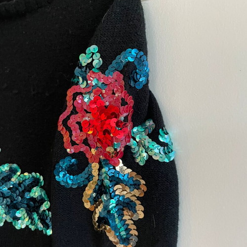 Statement Sequin Floral Sweater used, black with sequins