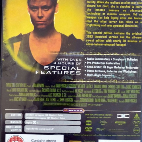 Alien 3 The Director's Cut DVD like new, subtitles