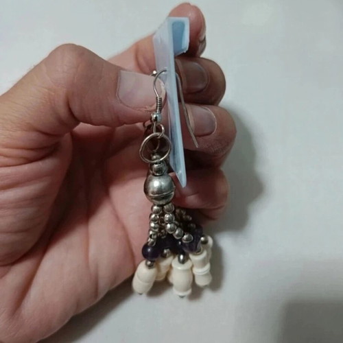 Modern hanging earrings new with white and gray details
