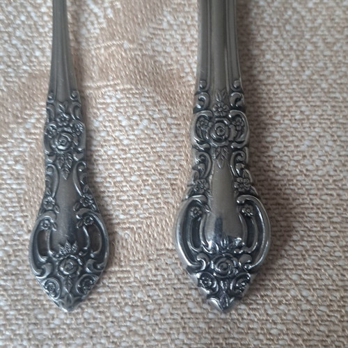 Vintage stainless steel knife and fork set Japan used, floral design