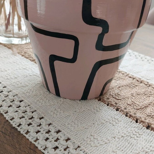 Hand-painted terracotta flowerpot with glossy finish, new