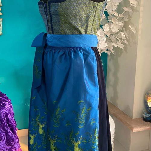 Traditional Bavarian dirndl dress new with blue and yellow apron