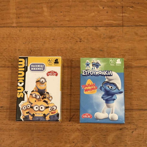 Minions and Smurfs memory games like new, set of 2