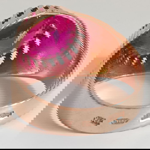 Μεγάλο χρυσό δαχτυλίδι 14κ. με πανέμορφο συνθετικό ρουμπίνι 6,78γρ.