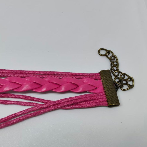 Handmade fuchsia multilayer bracelet with bronze elements like new