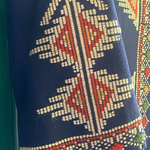 Traditional wool woven dress used, handmade embroidery, blue, size XXL