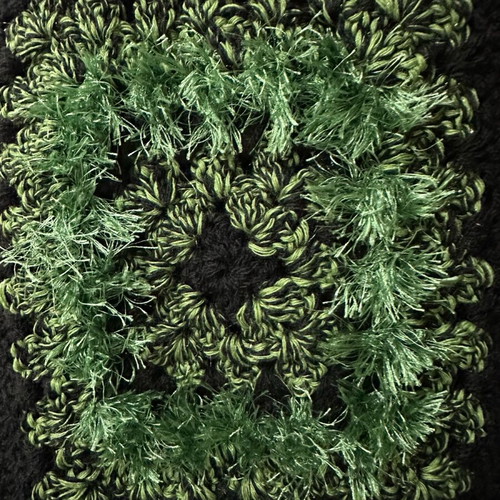 Handmade knitted scarf new with granny squares in black and green