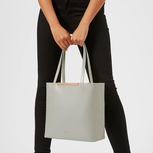 Ted Baker Light Grey Genuine Leather Tote Bag with Matching Pouch
