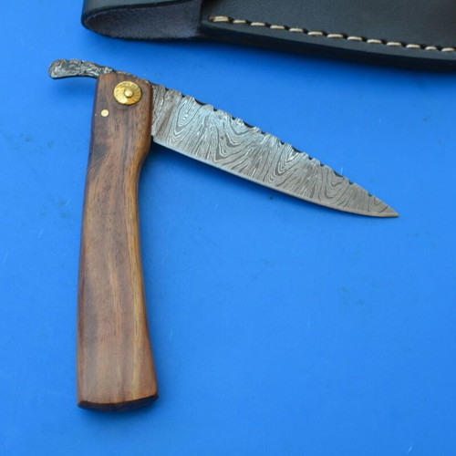 Damascus Handmade Folding Knife with Rose Wood Handle from The Eagle Collection 5635