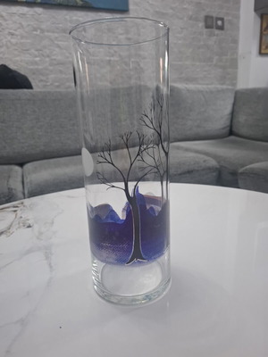 Rastal tall glass vase with forest design 25cm like new