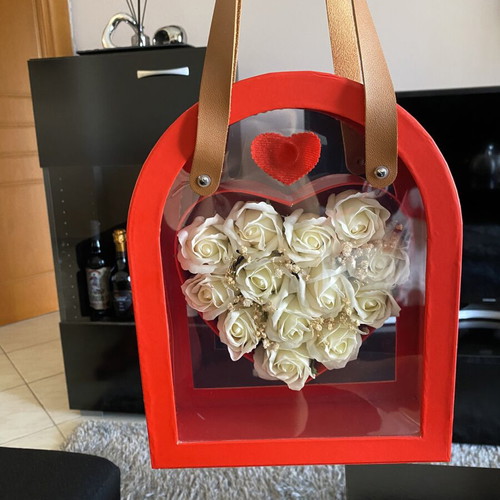 Bag with fake roses used, heart-shaped gift or decoration