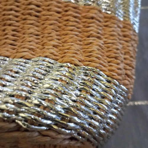 Straw Handbag and Shoulder Bag like new, silver cord detail