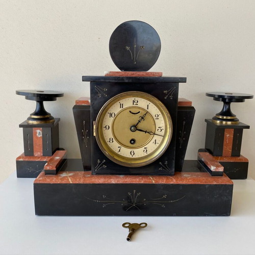 Antique tabletop clock used, marble, analog