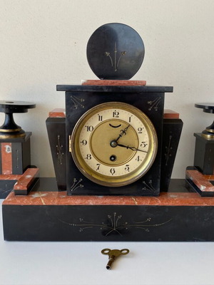 Antique tabletop clock used, marble, analog