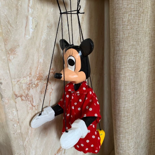 Mini Mouse wooden marionette new with dress