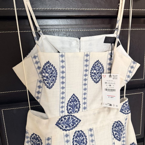 Zara dress with cut out waist, beige and blue
