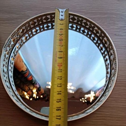 Metal decorative mirror trays set, 20cm & 17cm