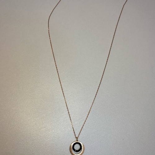 925 Gold Plated Necklace with Round Design and Black Zircons Pink Gold