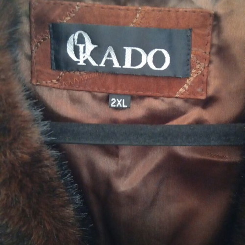 Okado suede coat with fur on sleeves and collar, like new, 2XL, brown