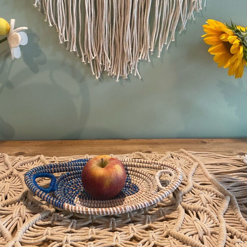 Set of woven fruit bowls from Africa new, white-blue, 3 pieces