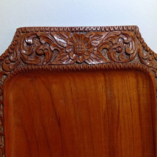 Vintage carved wooden tray Boho style