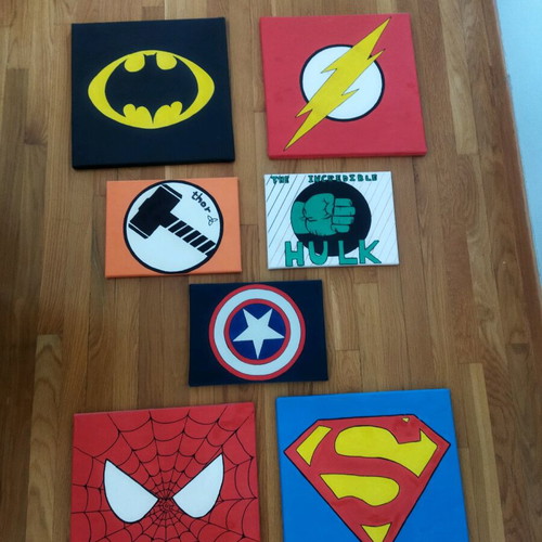 Handmade superhero canvases like new for kids' rooms