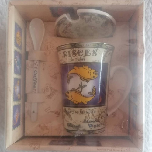 Coffee or Tea Mug with Lid and Spoon "ΙΧΘΥΣ - PISCES" new