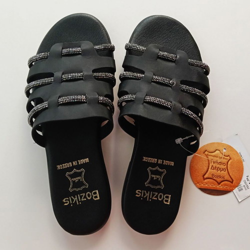 Bozikis Black Leather Sandals with Strass New Size 36