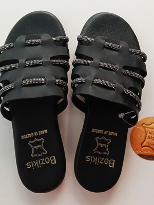 Bozikis Black Leather Sandals with Strass New Size 36