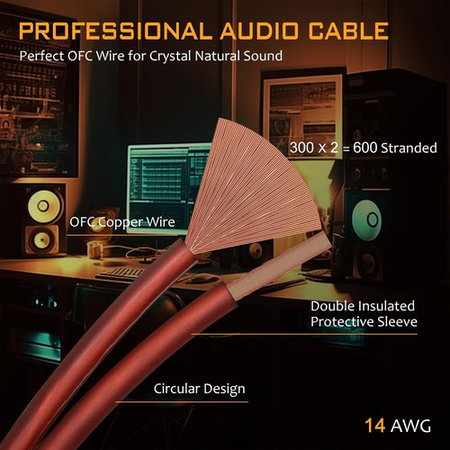 HiFi OFC Audio Speaker Cables 2x2m Gold-Plated Banana Plugs new