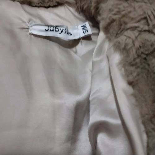 Fur with hood beige like new, size S/M