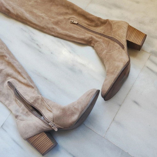 Suede boots over the knee, like new, beige, size 41