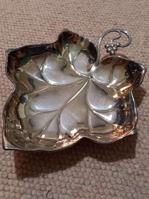 Silver-plated serving dish used, maple leaf shape, 1960s