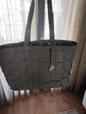 Shoulder bag used gray leatherette large capacity