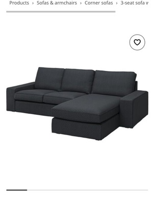 IKEA Kivik three-seat sofa cover with chaise lounge like new, dark gray