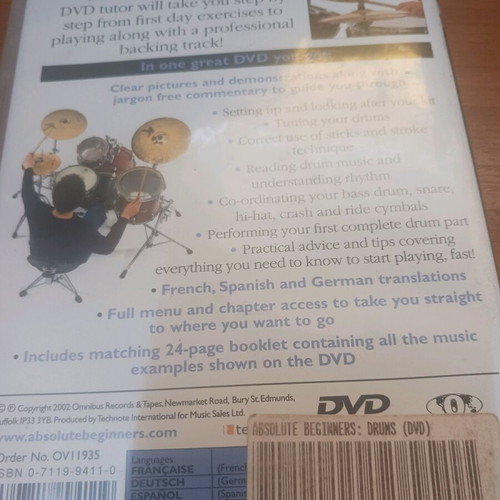 Absolute Beginners Drums DVD new