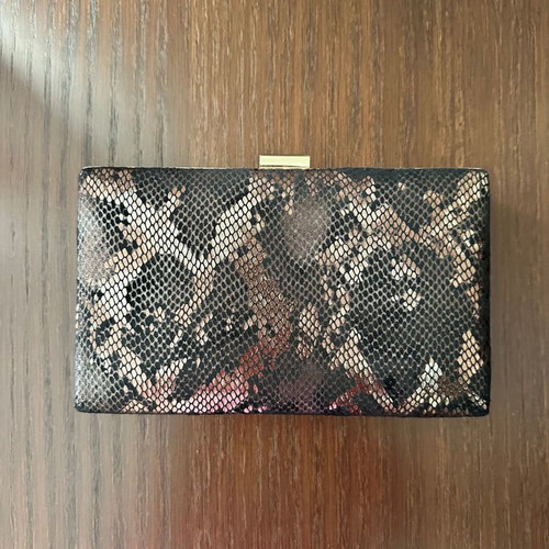 Migato Clutch Snake Print Bag New Brown with Gold Details