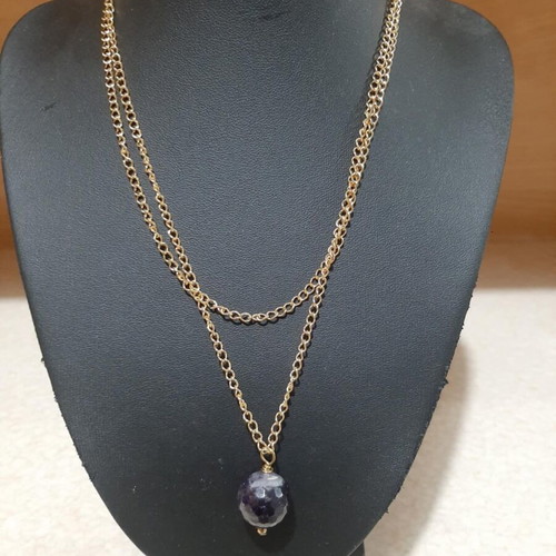 Necklace with amethyst in steel, new, length 80 cm
