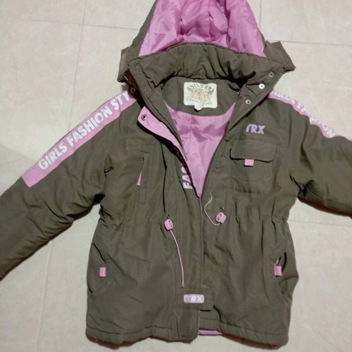 Puffer jacket size 10 like new, khaki with pink details