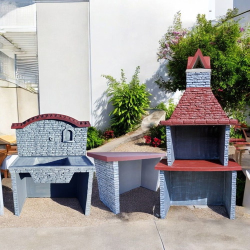 Stella Garden Set with Concrete Sink, Barbecue and Counter in Gray and White