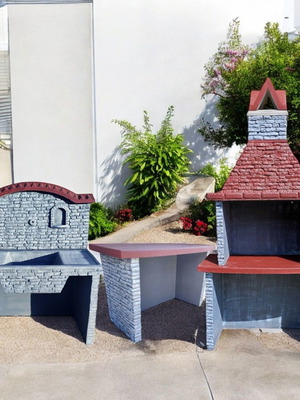 Stella Garden Set with Concrete Sink, Barbecue and Counter in Gray and White