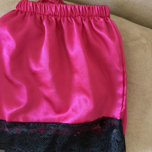 Lingerie bottom, pink satin with black lace