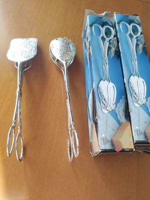 Vintage Silverplated Serving Tongs set New Old Stock, mirror finish